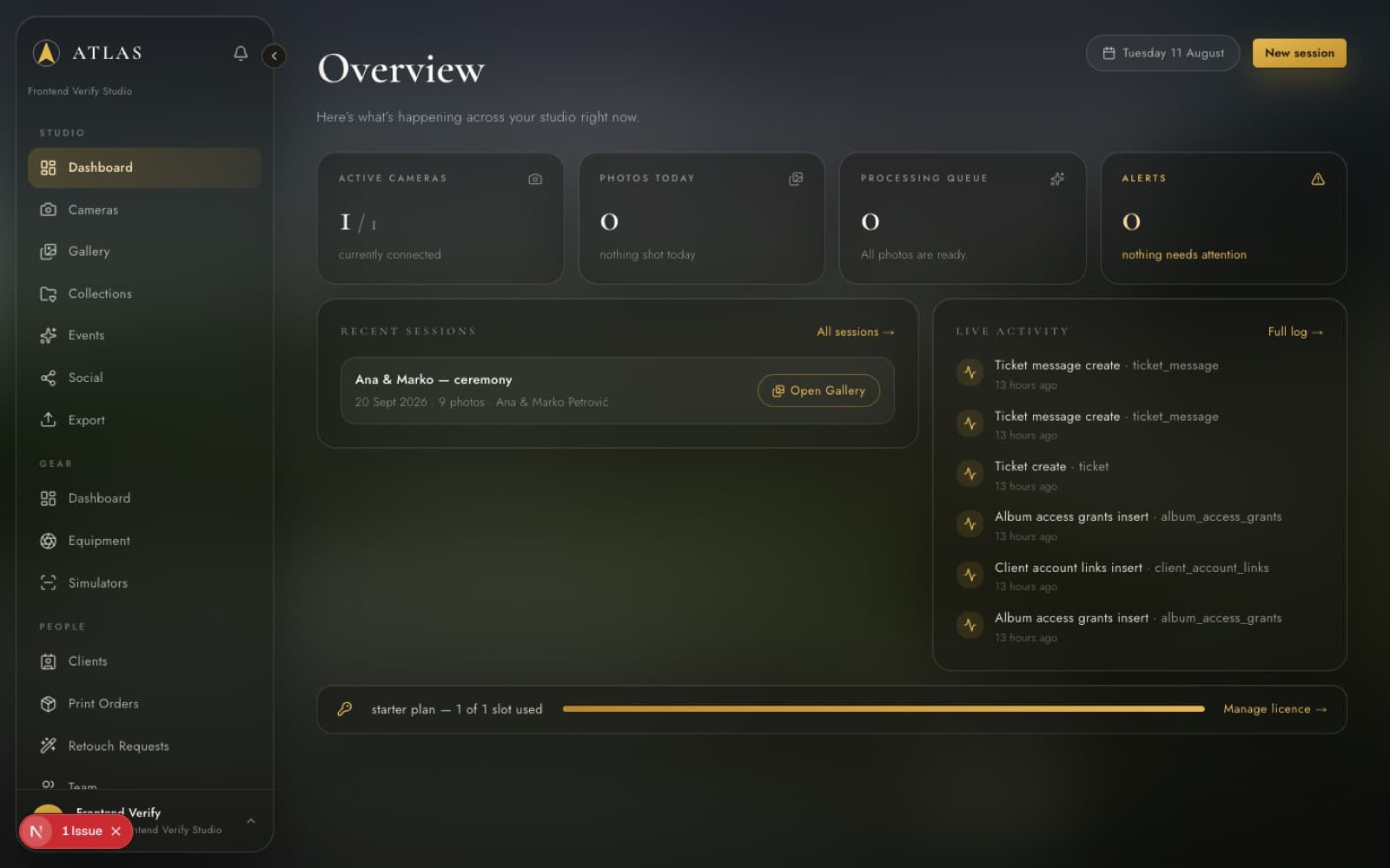 Atlas studio dashboard