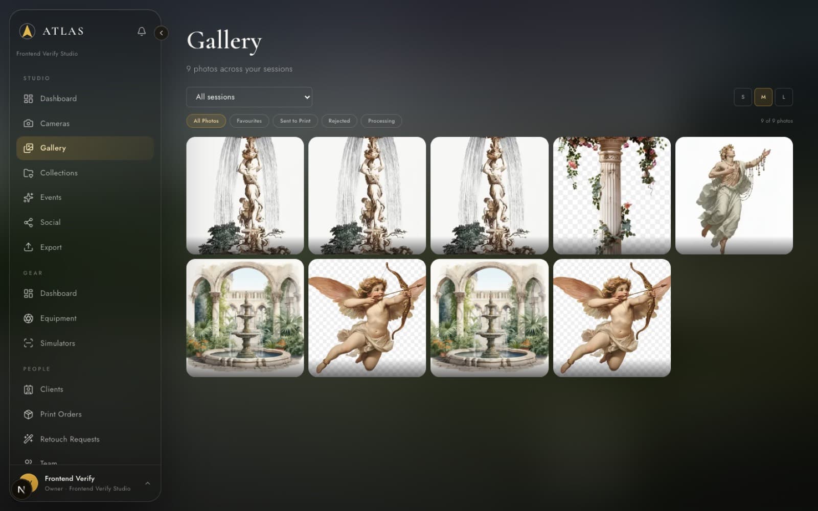 Atlas gallery with photo grid and culling tools